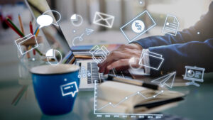 Tampilan halaman digital asset di layar laptop sebagai bagian strategi marketing biro umrah